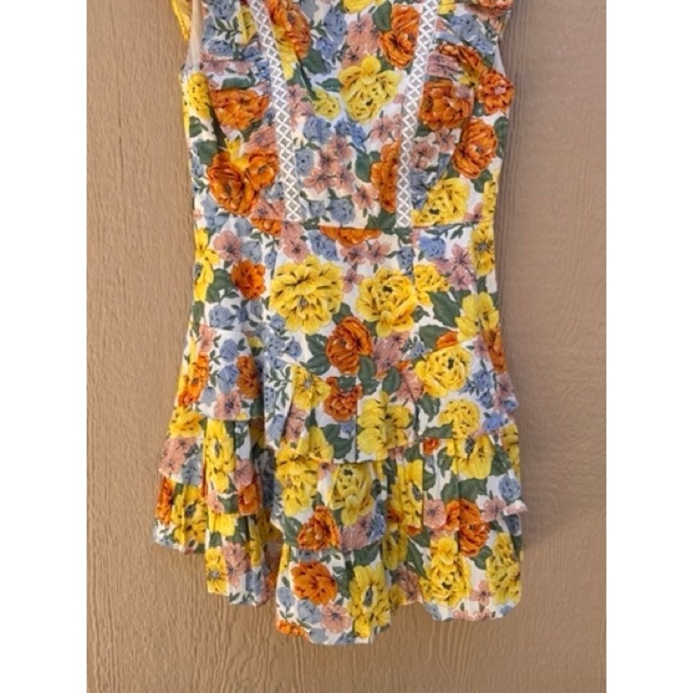 Hello Molly NEW Yellow Floral Ruffle Mini Dress XS Cottagecore Garden Feminine - Picture 6 of 11
